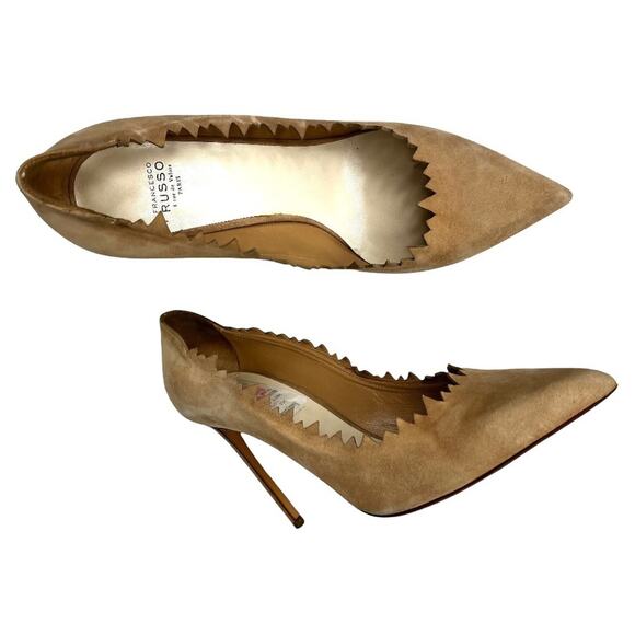Francesco Russo Unique Tan Suede Cut Out Scarpin Heels Size 9.5 - Picture 1 of 8